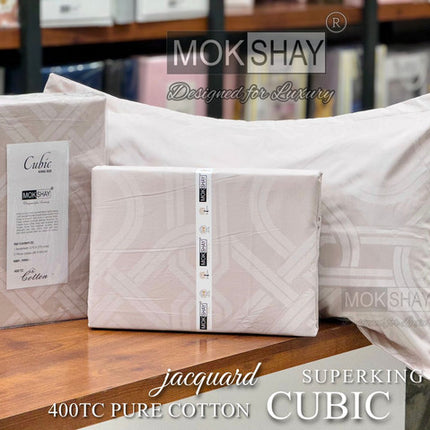 CUBIC 400TC JACQUARD PURE ORGANIC COTTON SUPERKING(110x110) PREMIUM BEDSPREAD WITH 2 PILLOW COVERS