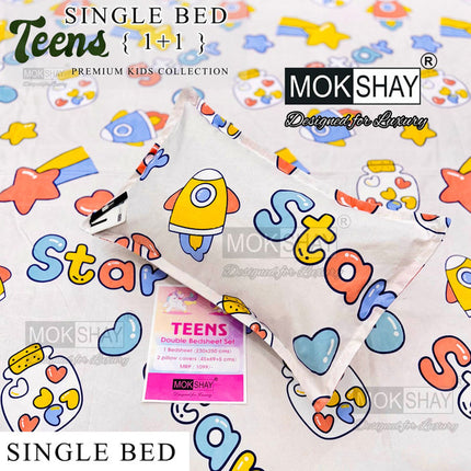 KID'S ULTRASOFT FINE COTTON PREMIUM  SINGLE BED BEDSHEET SET (1+1)