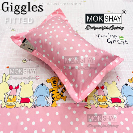 GIGGLES PREMIUM KIDS 360° Elastic Fitted Bedsheet Set WITH 2 PILLOW COVERS(1+2)(FREE PREMIUM BAG)