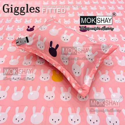 GIGGLES PREMIUM KIDS 360° Elastic Fitted Bedsheet Set WITH 2 PILLOW COVERS(1+2)(FREE PREMIUM BAG)