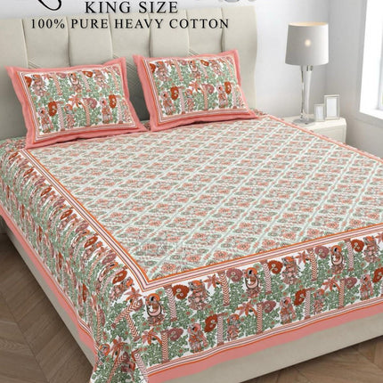 KHOOBSURAT 300TC PURE COTTON KINGSIZE BEDSHEET WITH 2 PILLOW COVER