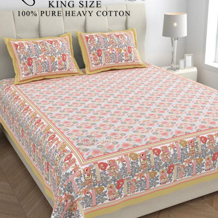 KHOOBSURAT 300TC PURE COTTON KINGSIZE BEDSHEET WITH 2 PILLOW COVER