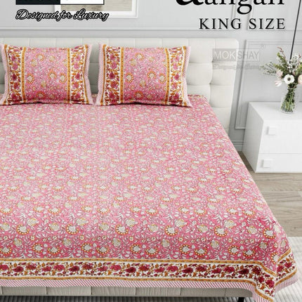 AANGAN 100% HEAVY PURE COTTON KING SIZE BEDSHEET WITH 2 PILLOW COVERS