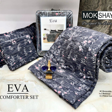 EVA 4PCS LUXURIOUS HEAVY QUALITY DOUBLE BED QUILTED COMFORTER SET WITH BOOKFOLD BEDSHEET & 2 PILLOW COVERS (1+1+2)(FREE LEATHER BAG)
