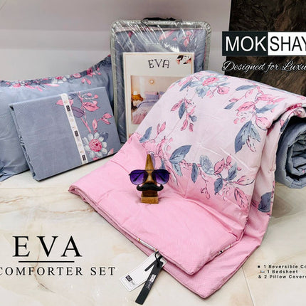 EVA 4PCS LUXURIOUS HEAVY QUALITY DOUBLE BED QUILTED COMFORTER SET WITH BOOKFOLD BEDSHEET & 2 PILLOW COVERS (1+1+2)(FREE LEATHER BAG)