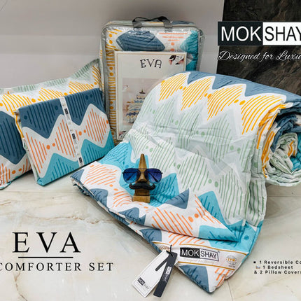 EVA 4PCS LUXURIOUS HEAVY QUALITY DOUBLE BED QUILTED COMFORTER SET WITH BOOKFOLD BEDSHEET & 2 PILLOW COVERS (1+1+2)(FREE LEATHER BAG)