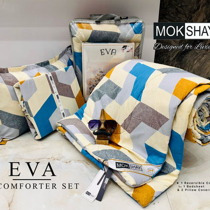 EVA 4PCS LUXURIOUS HEAVY QUALITY DOUBLE BED QUILTED COMFORTER SET WITH BOOKFOLD BEDSHEET & 2 PILLOW COVERS (1+1+2)(FREE LEATHER BAG)
