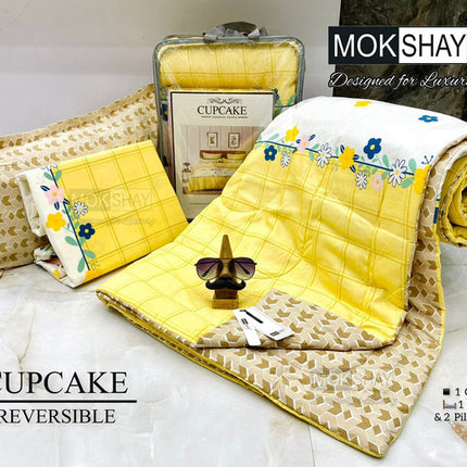 CUPCAKE 4PC LUXURIOUS HEAVY QUALITY Double Bed Quilted Comforter Set WITH BOOKFOLD BEDSHEET & 2 PILLOW COVERS (1+1+2)(FREE LEATHER BAG)