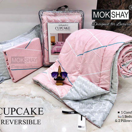 CUPCAKE 4PC LUXURIOUS HEAVY QUALITY Double Bed Quilted Comforter Set WITH BOOKFOLD BEDSHEET & 2 PILLOW COVERS (1+1+2)(FREE LEATHER BAG)