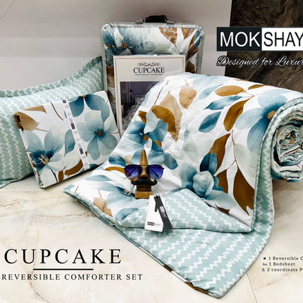CUPCAKE 4PC LUXURIOUS HEAVY QUALITY Double Bed Quilted Comforter Set WITH BOOKFOLD BEDSHEET & 2 PILLOW COVERS (1+1+2)(FREE LEATHER BAG)