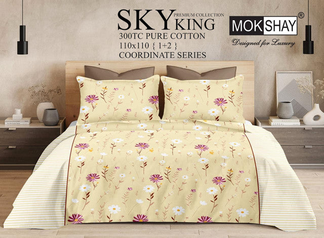 SKY 300TC ULTRASOFT PURE ORGANIC COTTON KING SIZE BEDSPREAD WITH 2 PILLOW COVERS