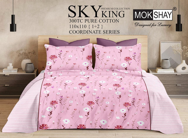SKY 300TC ULTRASOFT PURE ORGANIC COTTON KING SIZE BEDSPREAD WITH 2 PILLOW COVERS
