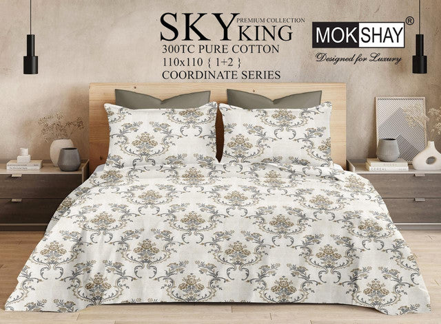 SKY 300TC ULTRASOFT PURE ORGANIC COTTON KING SIZE BEDSPREAD WITH 2 PILLOW COVERS