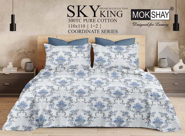 SKY 300TC ULTRASOFT PURE ORGANIC COTTON KING SIZE BEDSPREAD WITH 2 PILLOW COVERS