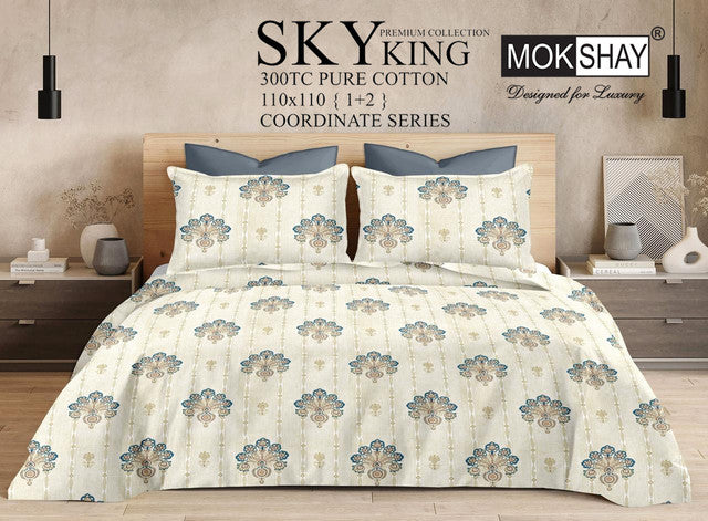 SKY 300TC ULTRASOFT PURE ORGANIC COTTON KING SIZE BEDSPREAD WITH 2 PILLOW COVERS
