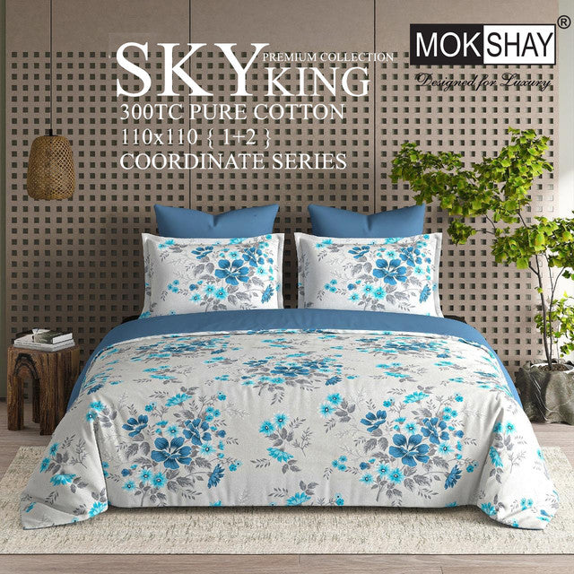 SKY 300TC ULTRASOFT PURE ORGANIC COTTON KING SIZE BEDSPREAD WITH 2 PILLOW COVERS