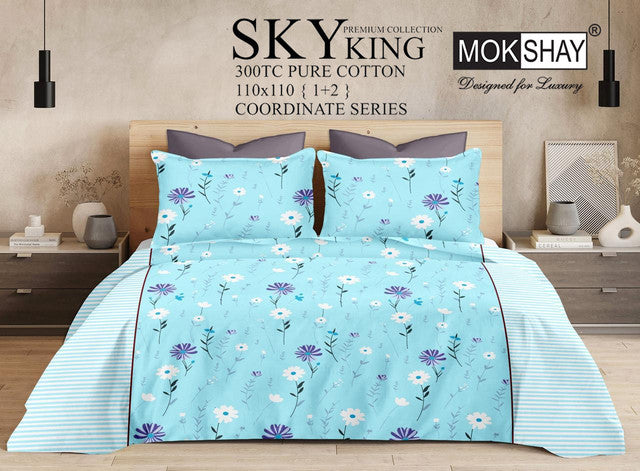 SKY 300TC ULTRASOFT PURE ORGANIC COTTON KING SIZE BEDSPREAD WITH 2 PILLOW COVERS
