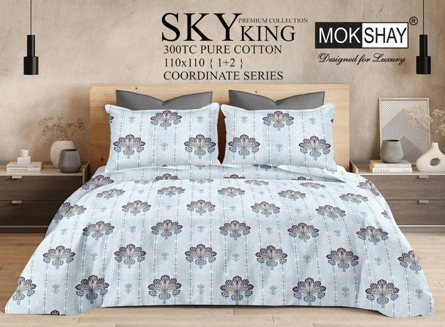 SKY 300TC ULTRASOFT PURE ORGANIC COTTON KING SIZE BEDSPREAD WITH 2 PILLOW COVERS