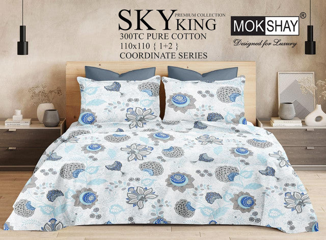 SKY 300TC ULTRASOFT PURE ORGANIC COTTON KING SIZE BEDSPREAD WITH 2 PILLOW COVERS