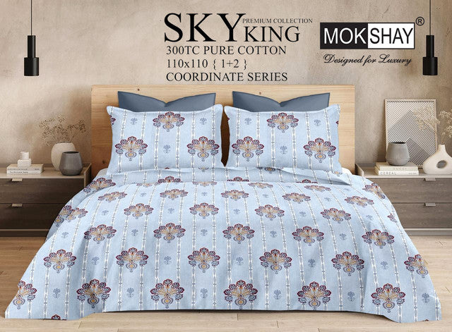 SKY 300TC ULTRASOFT PURE ORGANIC COTTON KING SIZE BEDSPREAD WITH 2 PILLOW COVERS