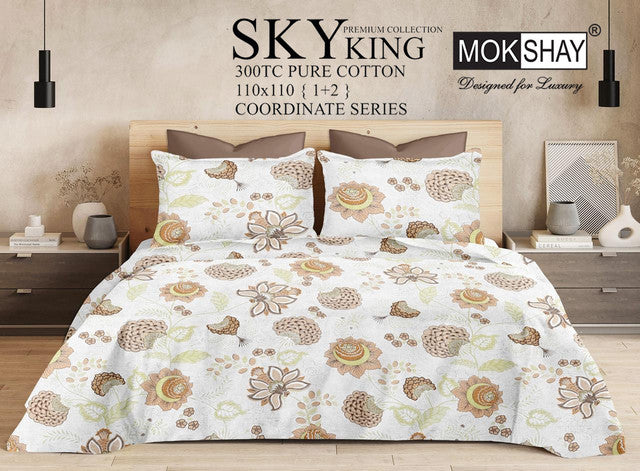 SKY 300TC ULTRASOFT PURE ORGANIC COTTON KING SIZE BEDSPREAD WITH 2 PILLOW COVERS