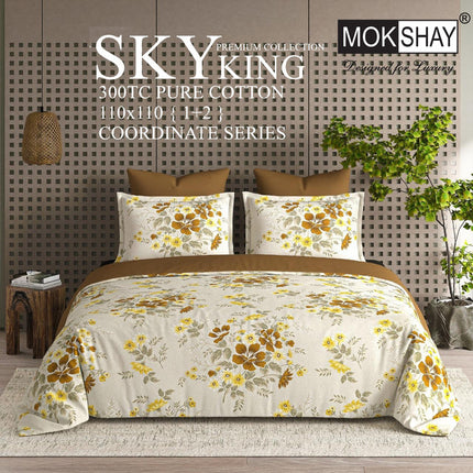 SKY 300TC ULTRASOFT PURE ORGANIC COTTON KING SIZE BEDSPREAD WITH 2 PILLOW COVERS