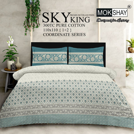 SKY 300TC ULTRASOFT PURE ORGANIC COTTON KING SIZE BEDSPREAD WITH 2 PILLOW COVERS