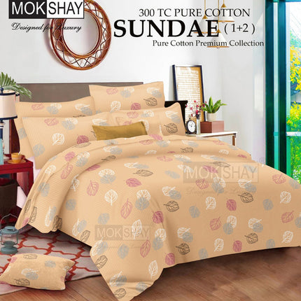 SUNDAE  300TC Pure Cotton Premium Bedsheet WITH 2 PILLOW COVERS