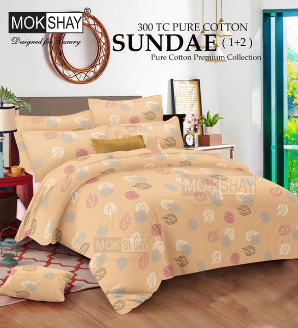 SUNDAE  300TC Pure Cotton Premium Bedsheet WITH 2 PILLOW COVERS