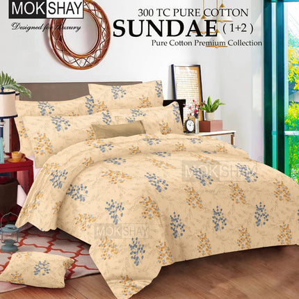 SUNDAE  300TC Pure Cotton Premium Bedsheet WITH 2 PILLOW COVERS