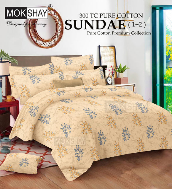 SUNDAE  300TC Pure Cotton Premium Bedsheet WITH 2 PILLOW COVERS
