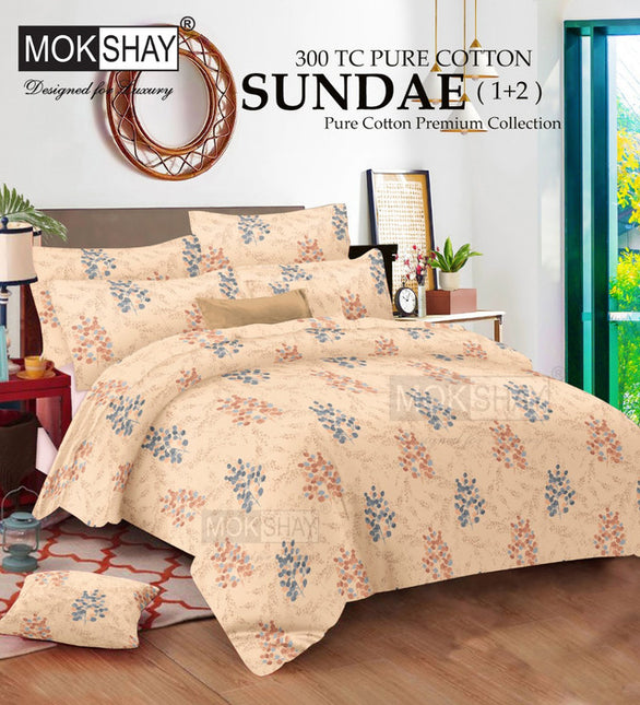 SUNDAE  300TC Pure Cotton Premium Bedsheet WITH 2 PILLOW COVERS