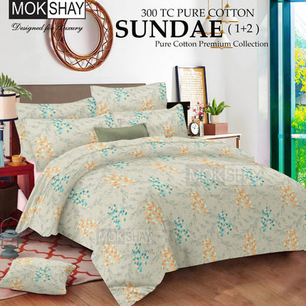 SUNDAE 300TC ULTRASOFT PURE ORGANIC COTTON PREMIUM COLLECTION { 1+2 } WITH 2 PILLOW COVERS