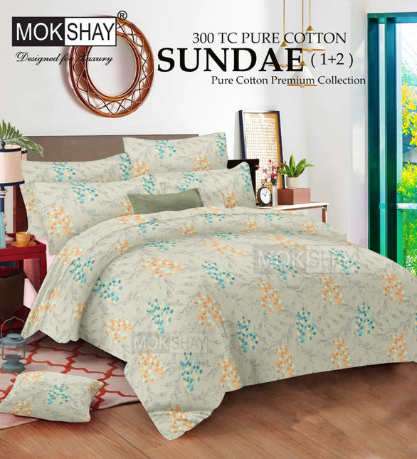 SUNDAE 300TC ULTRASOFT PURE ORGANIC COTTON PREMIUM COLLECTION { 1+2 } WITH 2 PILLOW COVERS