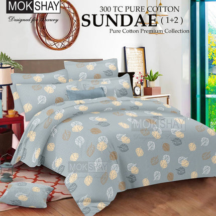 SUNDAE 300TC ULTRASOFT PURE ORGANIC COTTON PREMIUM COLLECTION { 1+2 } WITH 2 PILLOW COVERS