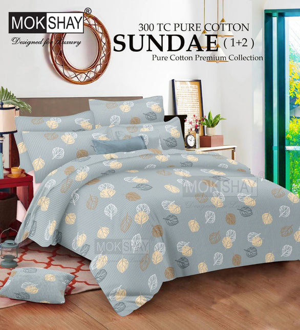 SUNDAE 300TC ULTRASOFT PURE ORGANIC COTTON PREMIUM COLLECTION { 1+2 } WITH 2 PILLOW COVERS