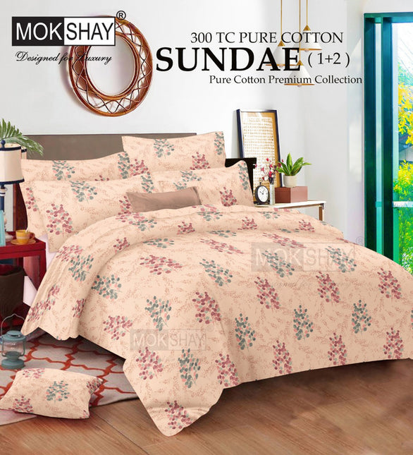 SUNDAE 300TC ULTRASOFT PURE ORGANIC COTTON PREMIUM COLLECTION { 1+2 } WITH 2 PILLOW COVERS