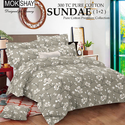 SUNDAE 300TC ULTRASOFT PURE ORGANIC COTTON PREMIUM COLLECTION { 1+2 } WITH 2 PILLOW COVERS