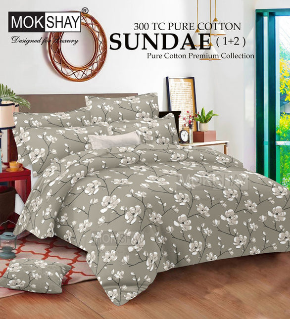 SUNDAE 300TC ULTRASOFT PURE ORGANIC COTTON PREMIUM COLLECTION { 1+2 } WITH 2 PILLOW COVERS