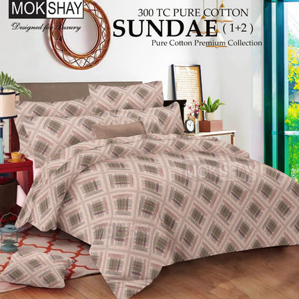 SUNDAE 300TC ULTRASOFT PURE ORGANIC COTTON PREMIUM COLLECTION { 1+2 } WITH 2 PILLOW COVERS