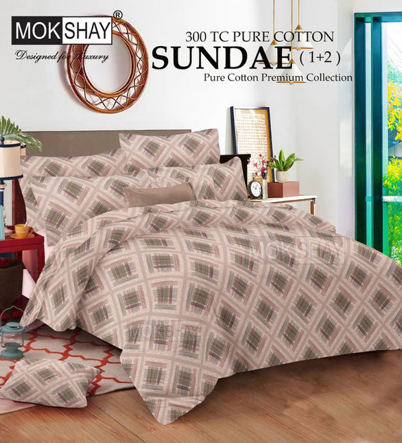 SUNDAE 300TC ULTRASOFT PURE ORGANIC COTTON PREMIUM COLLECTION { 1+2 } WITH 2 PILLOW COVERS