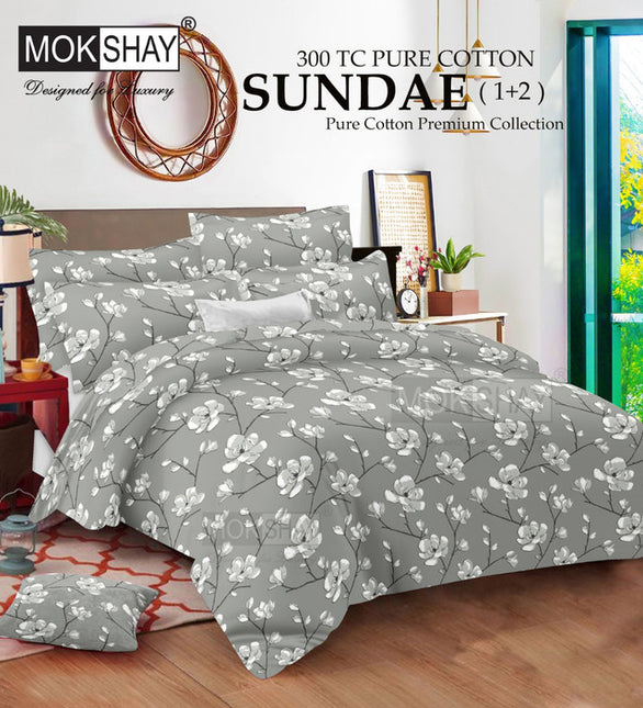 SUNDAE 300TC ULTRASOFT PURE ORGANIC COTTON PREMIUM COLLECTION { 1+2 } WITH 2 PILLOW COVERS