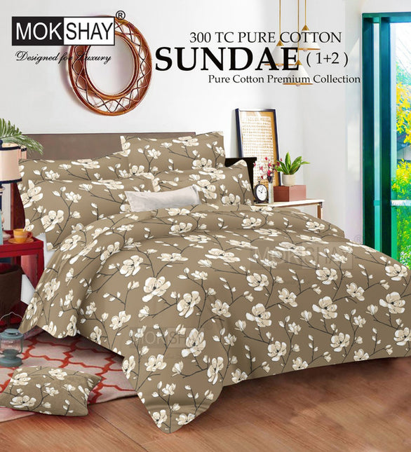 SUNDAE 300TC ULTRASOFT PURE ORGANIC COTTON PREMIUM COLLECTION { 1+2 } WITH 2 PILLOW COVERS