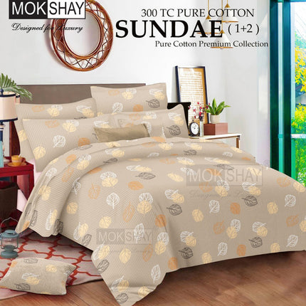 SUNDAE 300TC ULTRASOFT PURE ORGANIC COTTON PREMIUM COLLECTION { 1+2 } WITH 2 PILLOW COVERS