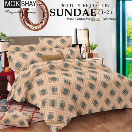 SUNDAE 300TC ULTRASOFT PURE ORGANIC COTTON PREMIUM COLLECTION { 1+2 } WITH 2 PILLOW COVERS