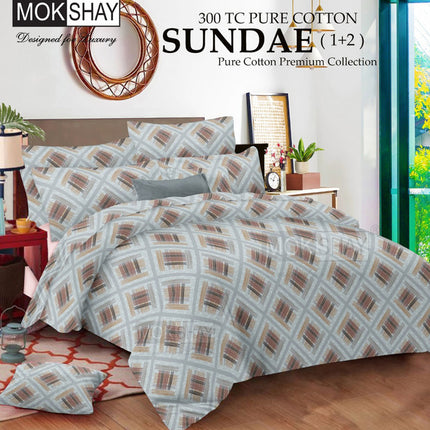 SUNDAE 300TC ULTRASOFT PURE ORGANIC COTTON PREMIUM COLLECTION { 1+2 } WITH 2 PILLOW COVERS