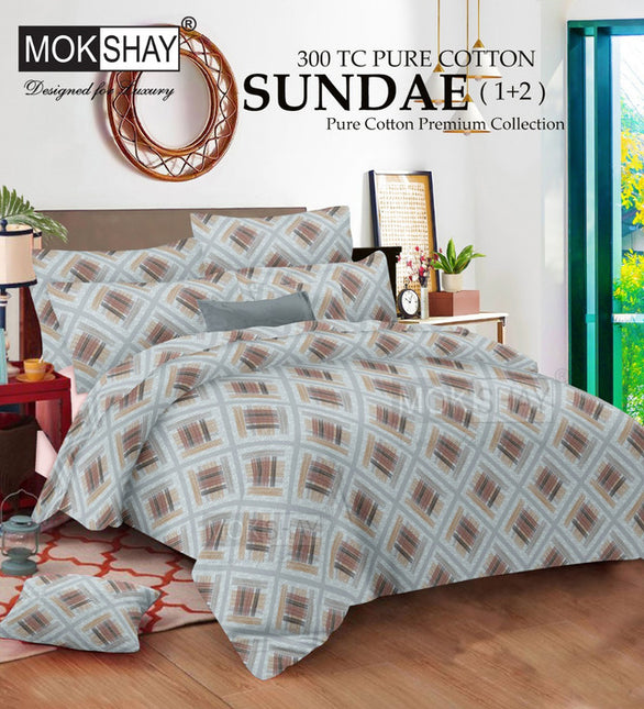 SUNDAE 300TC ULTRASOFT PURE ORGANIC COTTON PREMIUM COLLECTION { 1+2 } WITH 2 PILLOW COVERS