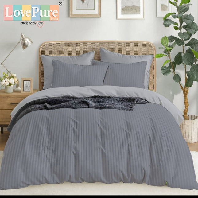 Economy Satin Stripes King Size (108x108 inches) Bedsheet Set WITH 2 PILLOW COVERS (1+2)