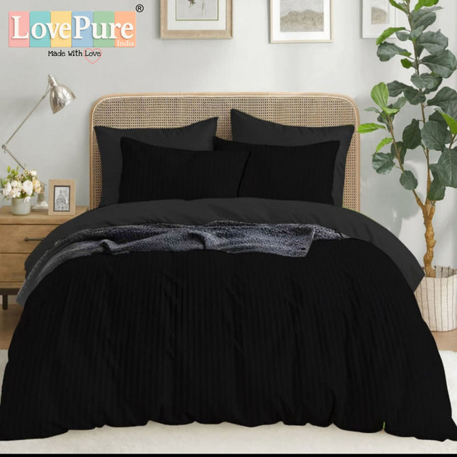 Economy Satin Stripes King Size (108x108 inches) Bedsheet Set WITH 2 PILLOW COVERS (1+2)