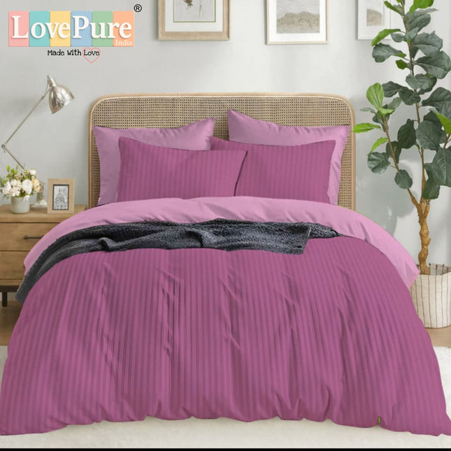 Economy Satin Stripes King Size (108x108 inches) Bedsheet Set WITH 2 PILLOW COVERS (1+2)